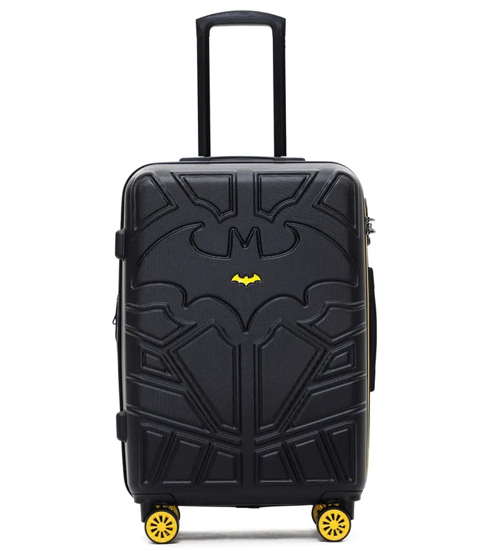 Black batman 61 cm medium 4-wheel suitcase with durable polycarbonate shell embossed batman design and yellow wheels