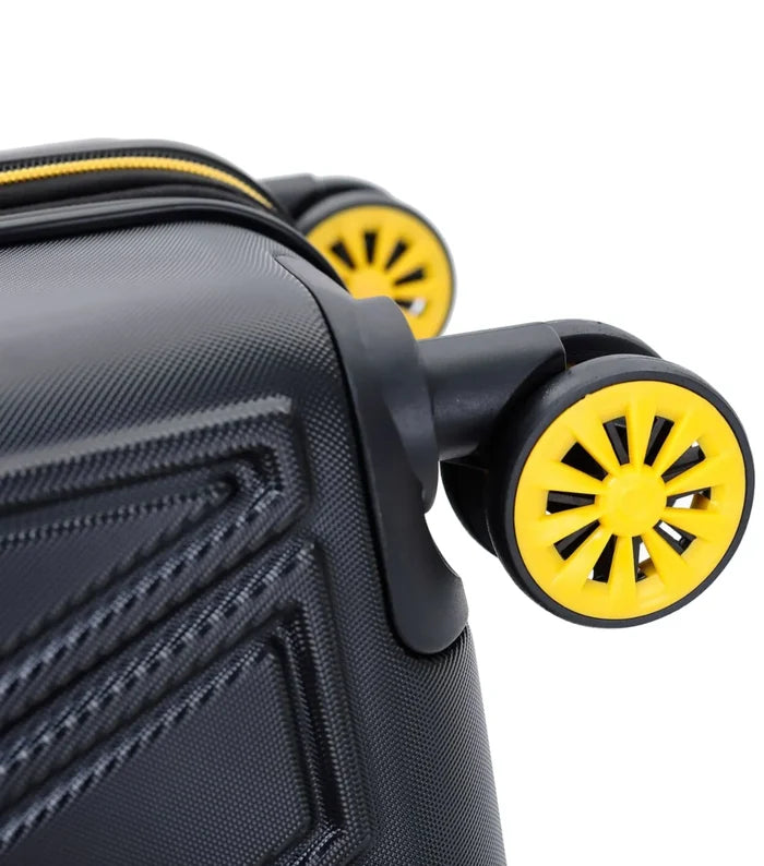 Black batman 61 cm medium 4-wheel suitcase with bright yellow spinner wheels and durable polycarbonate shell