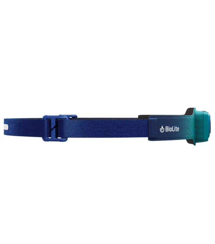 Headlamp electronics are integrated directly into the band for a flush front that sits flat and stays put