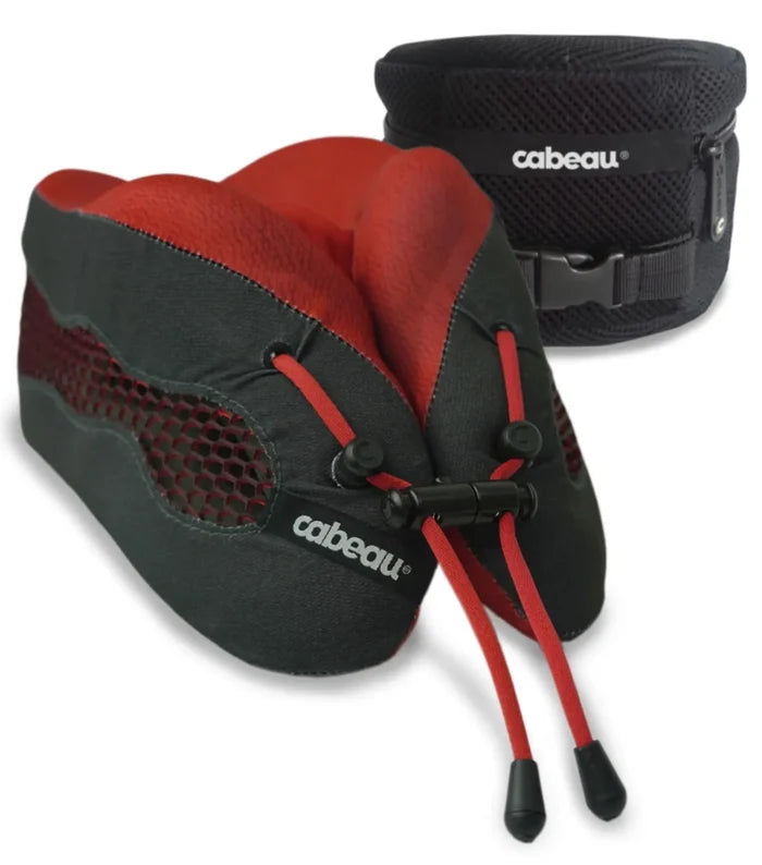Cabeau Evolution Cool 2.0 Memory Foam Travel Pillow (with Ear Plugs and Travel Bag) - Red