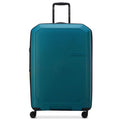 Teal delsey anvers 75 cm expandable suitcase with polypropylene shell packing straps and black wheels and handle