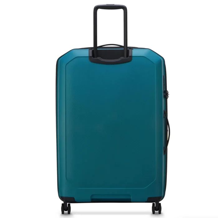 Teal delsey anvers 75 cm expandable suitcase with polypropylene shell black retractable handle and packing straps