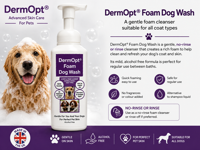 DERMOPT FOAM DOG WASH 500ML - GENTLE FOAM CLEANSER - DOG COAT CARE
