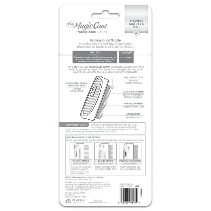Four Paws Magic Coat® Professional Series 3-in-1 Deluxe Adjustable Dog Comb