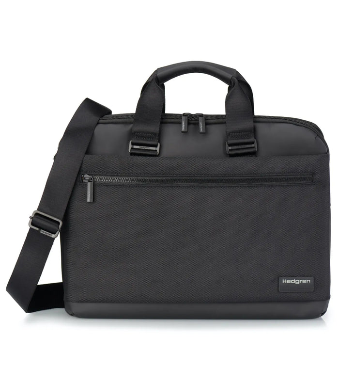 Black hedgren byte laptop briefcase with textured fabric and adjustable strap fits laptops up to 15.6 inches