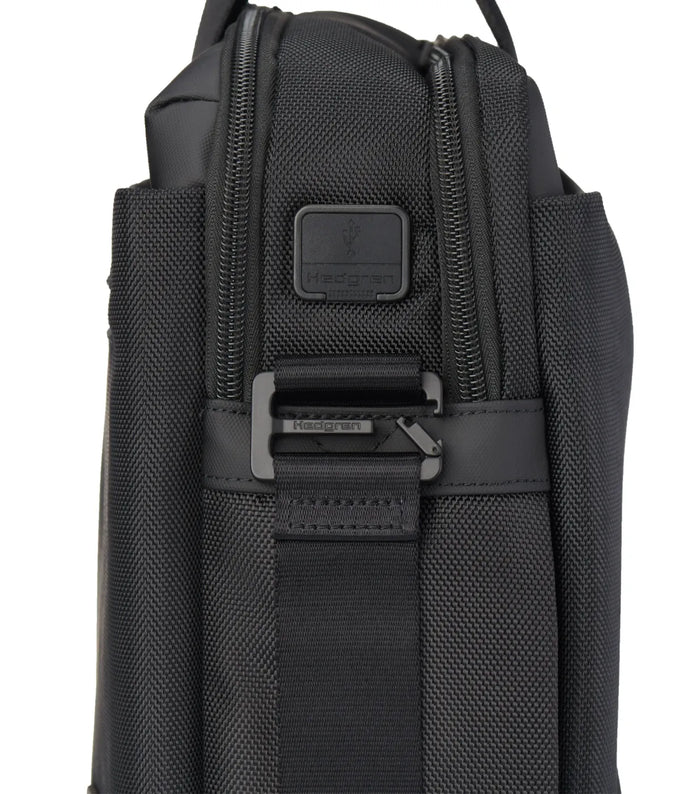 Black textured fabric hedgren byte laptop briefcase with durable zippers fits laptops up to 15.6 inches
