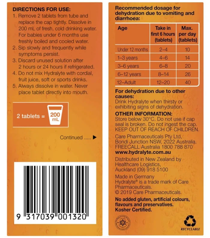 Hydralyte Effervescent Electrolyte Tablets Orange - 10 Pack