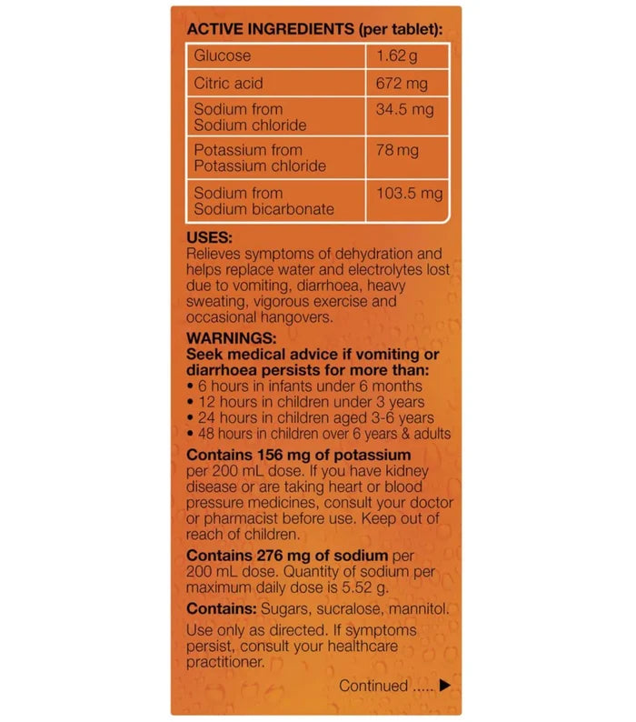 Hydralyte Effervescent Electrolyte Tablets Orange - 10 Pack