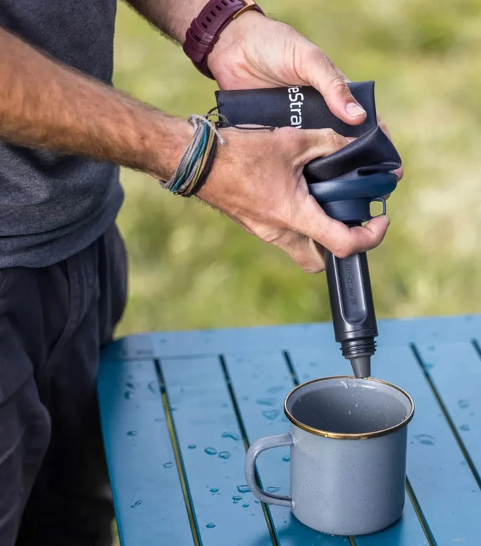Use as a bottle, squeeze water through it into cooking containers or other drinkware, use as a straw, remove the filter to use as a storage system