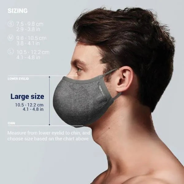 Sizing  Pacsafe Protective and Reusable Silver Ion Face Mask (Large) - Silver Grey