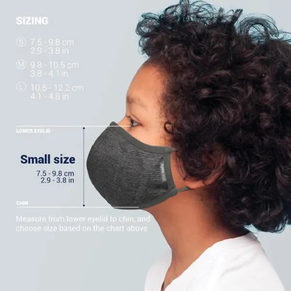 Sizing for Pacsafe Protective and Reusable Silver Ion Face Mask (Small) - Silver Grey