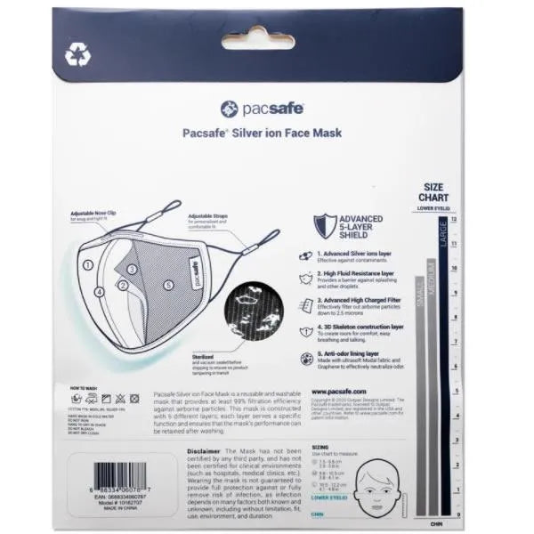 Pacsafe Protective and Reusable ViralOff Face Mask (Medium) - Black
