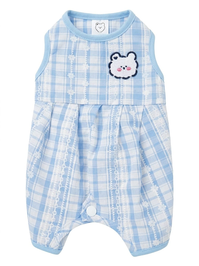 Pawsy Plaid Summer Romper ( blue )