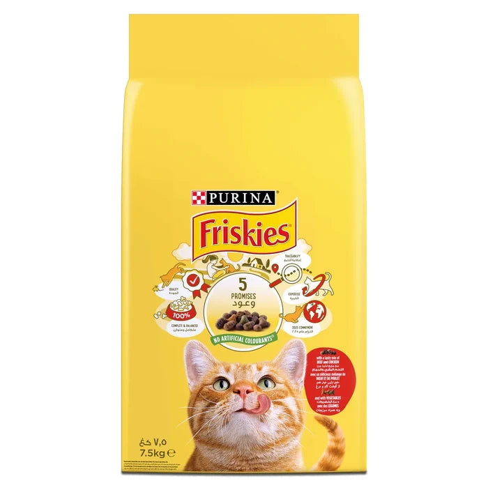 Purina Friskies Adult Cat Food with Beef Chicken and Vegetables 7.5Kg