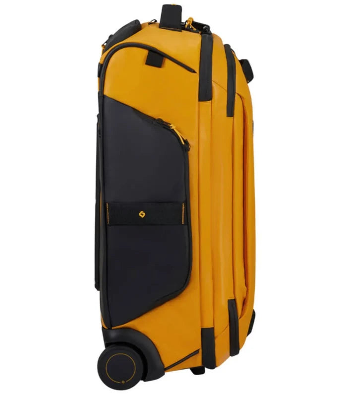 High quality smooth running wheels are inset into corner-mounted wheel housings