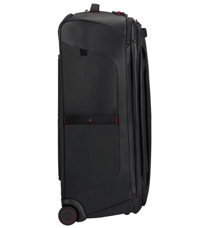 High quality smooth running wheels are inset into corner-mounted wheel housings