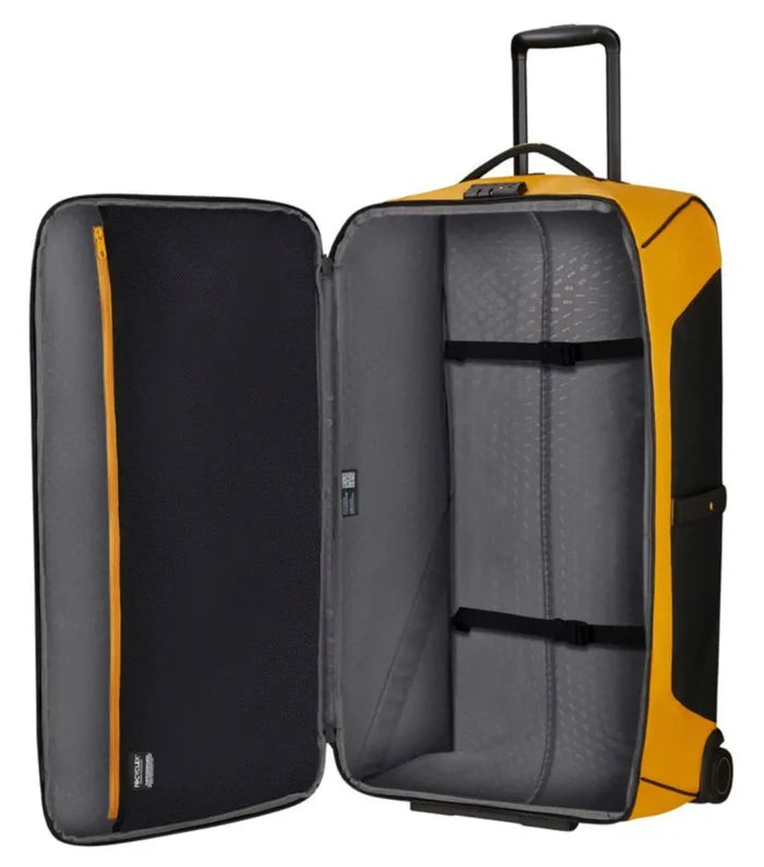 Interior zippered pocket and packing straps to keep you organised