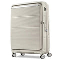 Cream-colored samsonite paralux 75 cm expandable suitcase with spinner wheels and removable packing cubes stone grey