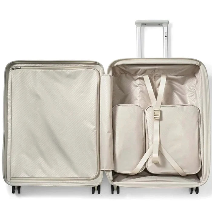 Samsonite Paralux 75 cm expandable stone grey suitcase with clear plastic divider and removable packing cubes