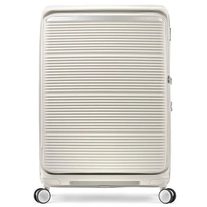 Stone grey samsonite paralux 75 cm expandable front opening suitcase with removable packing cubes and black wheels