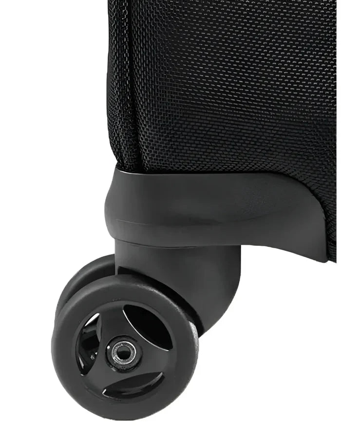 Four multi-directional spinner wheels allow 360 degree rolling in multiple directions