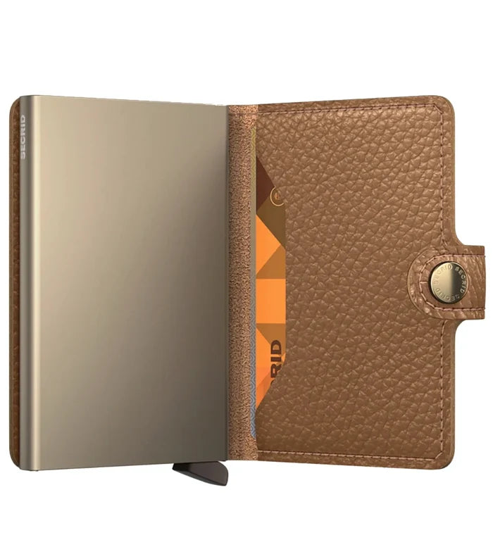 Embossed leather, with a pebble grain texture.