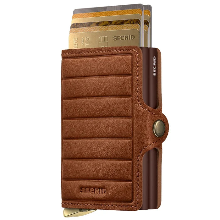 Secrid Premium+ Twinwallet Compact RFID Wallet - Emboss Lines Cognac+