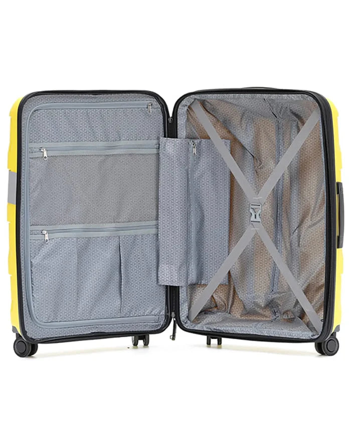 Compression straps and internal lining divider with shoe pockets