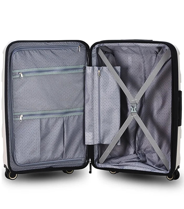 Tosca comet 67 cm hardside medium suitcase in white with black trim gray interior and easy grip handles for travel