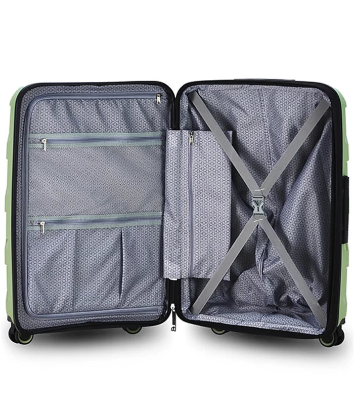 Tosca comet sage 67 cm hardside medium suitcase with easy grip handles and gray patterned interior with zippered compartments