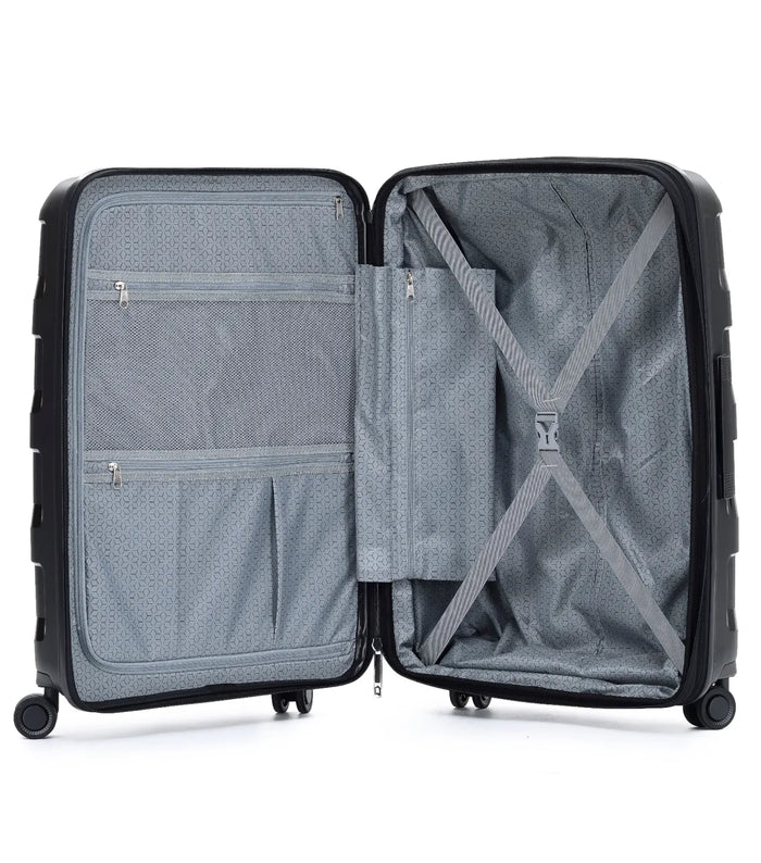 Black tosca comet 78 cm hardside large case with polypropylene outer shell and gray organized interior compartments