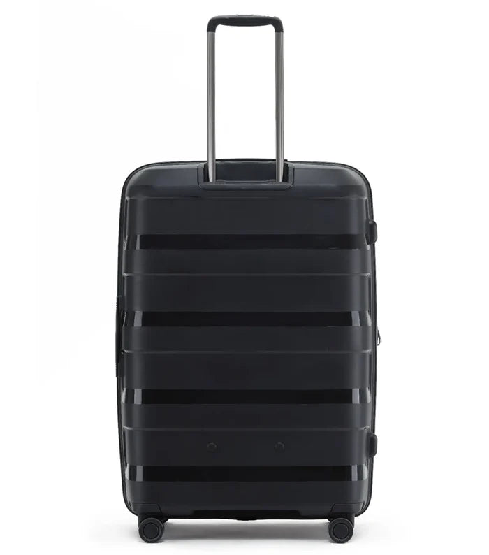 Black tosca comet 78 cm hardside large case with polypropylene outer shell and four spinner wheels for easy travel