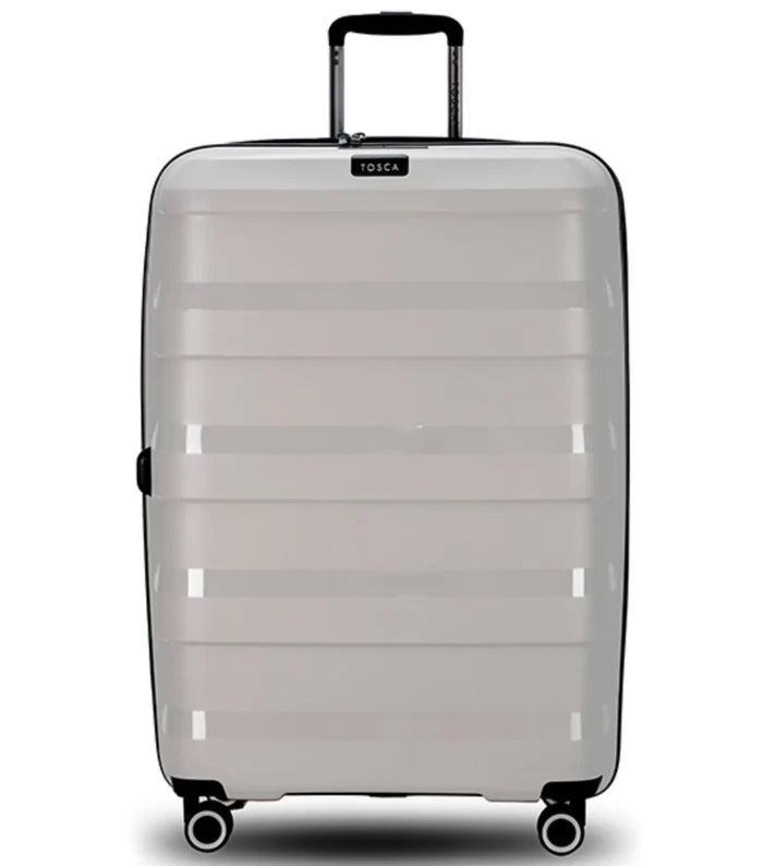 Tosca comet large expandable suitcase in cobblestone with sleek translucent polypropylene shell and glide wheels