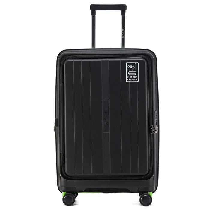 Tosca cruiser black lime expandable hard-shell suitcase with vertical ribbed texture and easy grip lime green wheels