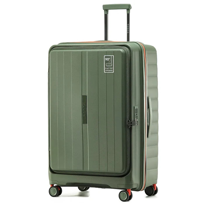 Tosca cruiser khaki orange hard-shell 77 cm suitcase with vertical ribs easy grip handle and red-accented wheels