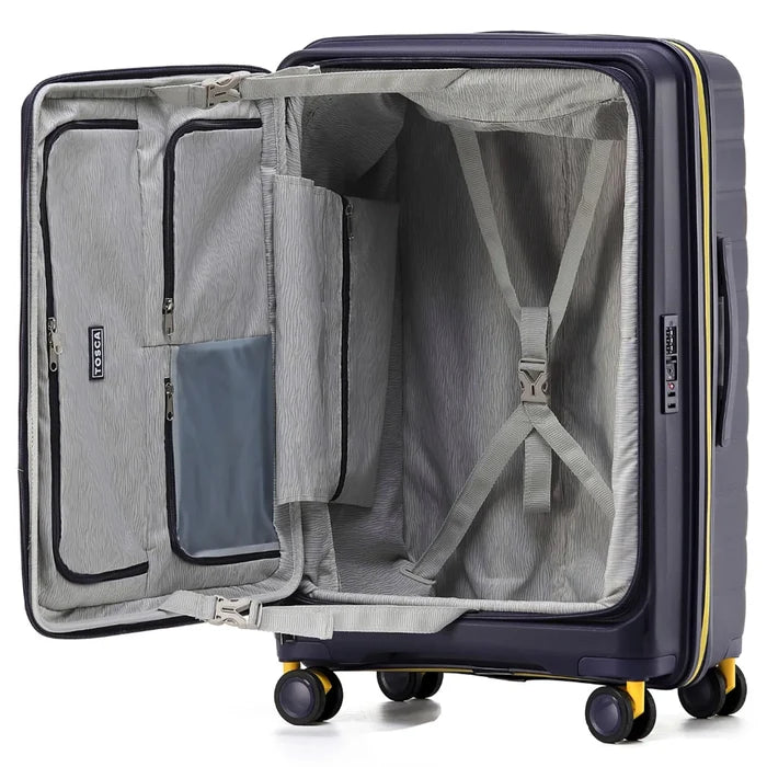 Purple yellow tosca cruiser 77 cm hard-shell expandable suitcase with easy grip and 4 multi-directional wheels