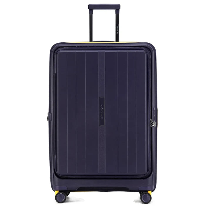Tosca cruiser 77 cm hard-shell expandable suitcase in purple yellow with easy grip handle and vertical ribbed texture