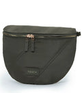 Olive green tosca sling bag with quilted composite memory design and rose gold zipper pulls in khaki stitch style