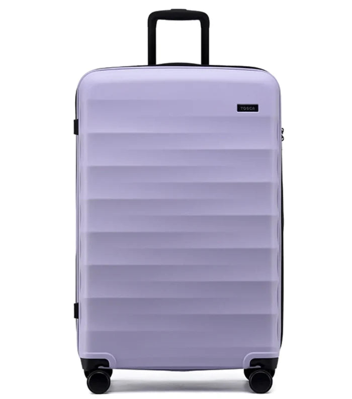 Lavender hard-shell tosco interstellar 2.0 suitcase set of 3 with horizontal ribbed texture and retractable handle in three sizes