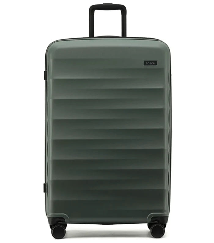 Tosca interstellar 2.0 suitcase set in moss green with lightweight polycarbonate and expandable litres dimensions