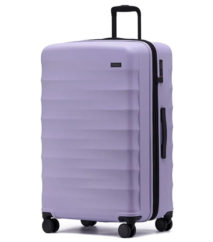 Lavender hard-shell tosco interstellar 2.0 suitcase set with black trim wheels three sizes and expandable litres dimensions