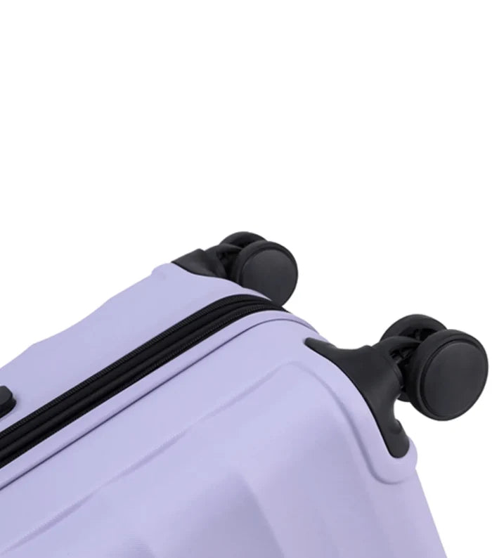 Light purple hard-shell tosca interstellar 2.0 suitcase set with black zippers three sizes and spinner wheels