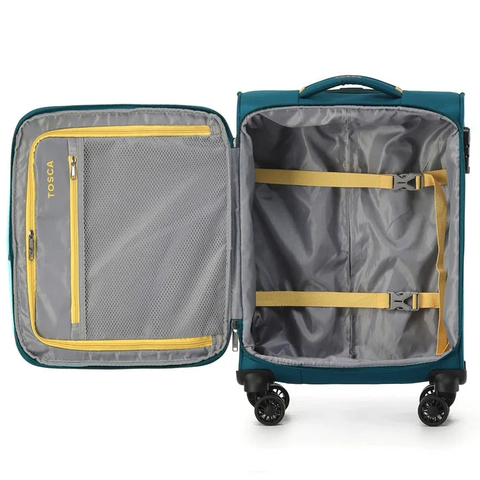 Tosca Luna-Lite 4-Wheel Expandable Suitcase Set of 3 (Small Medium and Large) - Teal / Lime