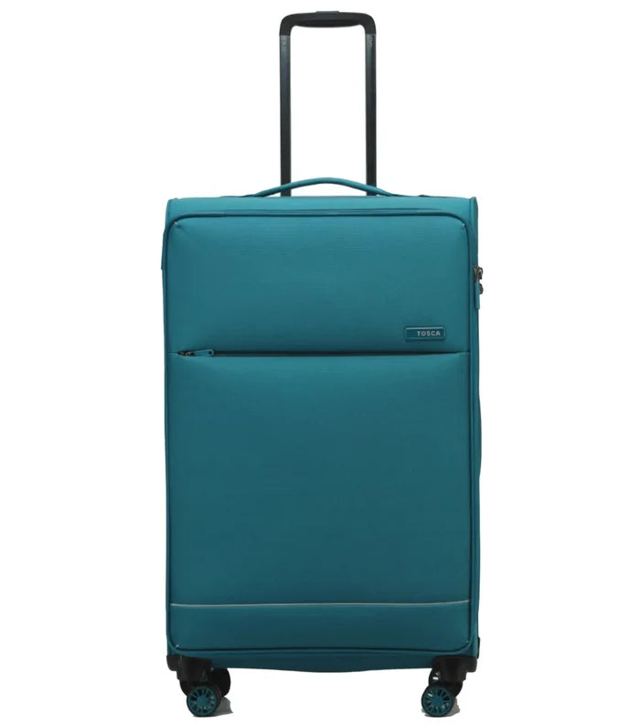 Teal tosca soft-shell suitcase with black internal telescopic trolley handle and wheels from tosca so lite set of 3