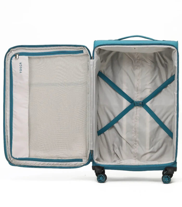 Teal tosca hard-shell tosco so lite 4-wheel suitcase set with internal telescopic trolley and mesh side pocket