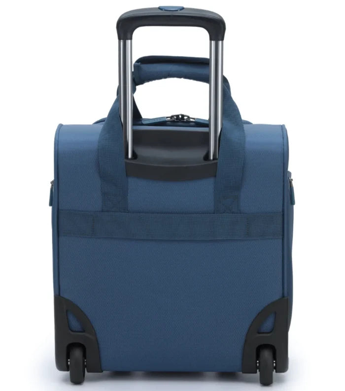 Blue tosca so lite onboard 2-wheel seat bag with black handle and wheels perfect for padded laptop storage