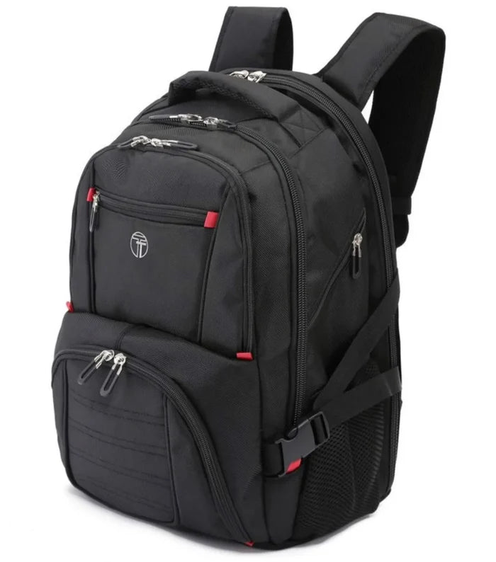 Tosca ultimate 15.4 inch black laptop backpack with heavy duty 1680d material red zipper pulls and subtle logo