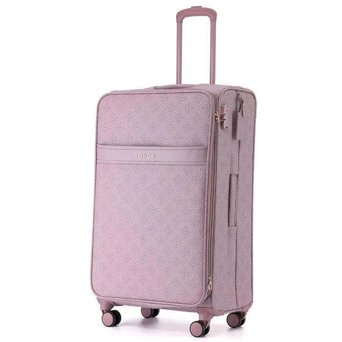 Soft lavender tosca willow expandable 77 cm suitcase with quilted pattern and matching handle for extra packing space