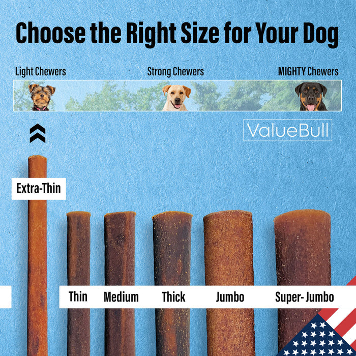 ValueBull USA Beef Collagen Sticks, 6 Inch Extra Thin Chews, 50 Count - Extra Thin - 50 Sticks