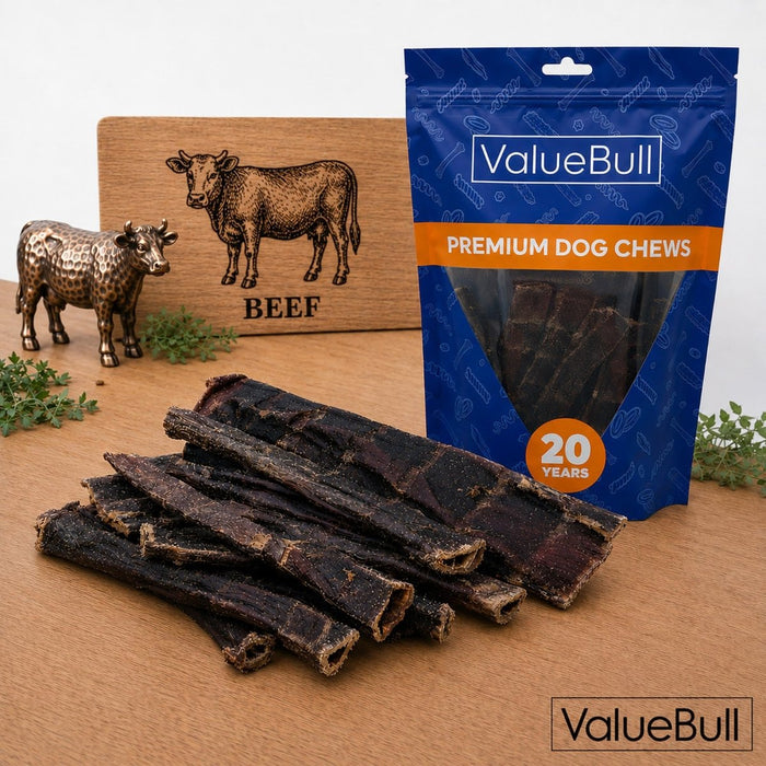 ValueBull USA Beef Jerky Gullet Stick Flats for Dogs, 6 Inch, 60 Count - 60